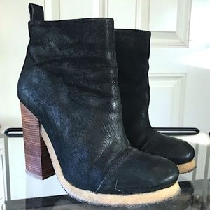 ALL SAINTS "Lakote" Black Leather Stack-Heel Ankle Boots EUC/EU sz 39= US 8.5